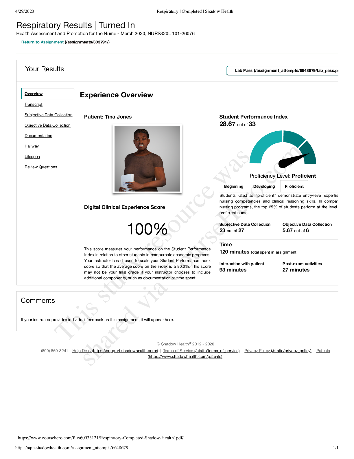 Preview image of Respiratory Completed Shadow Health1 document